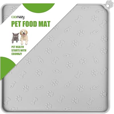 Coomazy Silicone Dog Food Mat Grey 11.8x11.8in Non Slip Waterproof