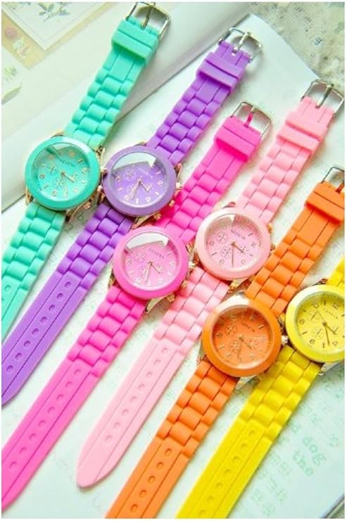 Amazon Meu Amor 腕時計 19color ビビットカラー レディース メンズ カラフル シリコンラバー トラディショナル フェイス パステルカラー ビビットカラー ファッション腕時計 ホワイト ゴールド レディース腕時計 腕時計 通販