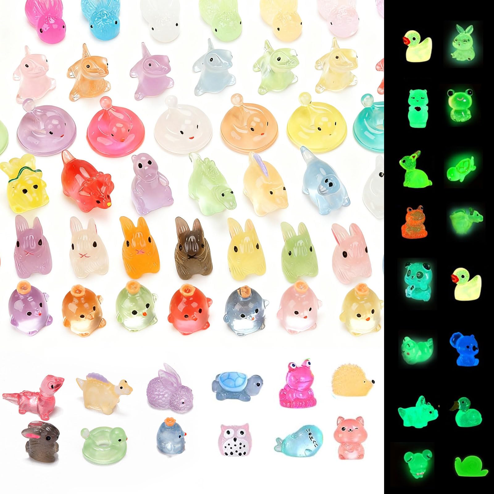 Yeqqzq 130 pcs Luminous Mini Resin Animals 30 Types to Hide Miniature Resin Animals Figures Glow in the Dark for Micro Landscape Dollhouse Aquarium Potted Fairy Garden DIY Decor ﻿