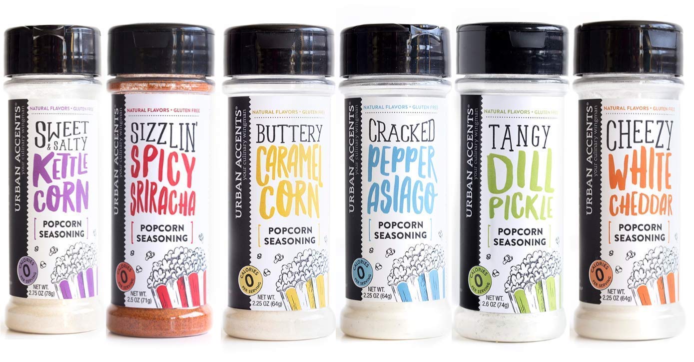 Gourmet Popcorn Seasoning Variety Pack, All Natural (6 Flavors) - Dill Pickle, White Cheddar, Kettle Corn, Caramel, Sriracha, Cracked Pepper Asiago : Grocery & Gourmet Food
