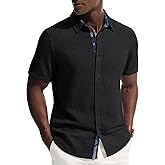 PJ PAUL JONES Men's Short Sleeve Button Down Shirt Casual Linen Summer Beach Wedding Dress Shirt