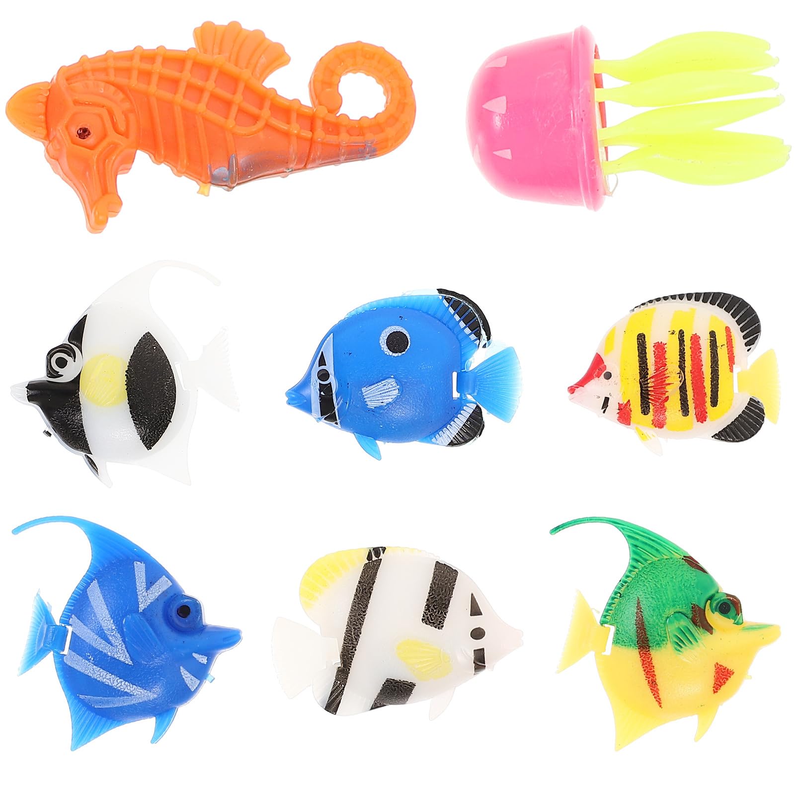 8Pcs Assorted Artificial Plastic Tropical Fish Jellyfish & Seahorse Plastic Floating Lifelike Fish Ornament for Fish Tank Decoration