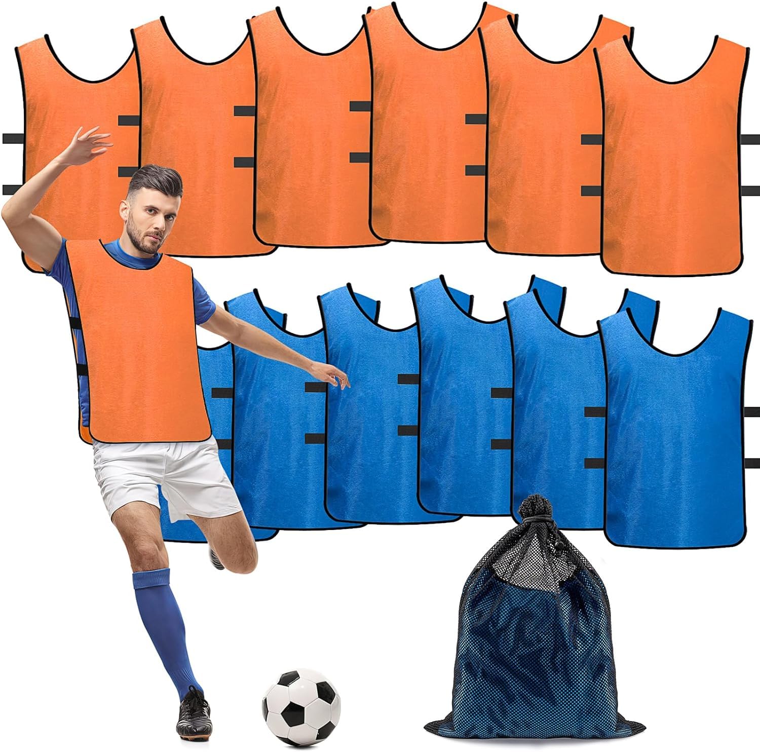 Scrimmage Training Vest (12 Pack) Team Sports Pinnies Jerseys for Adult Youth Soccer Bibs Practice Jerseys