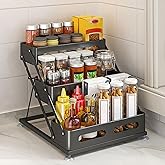 Ceetug 3 Tier Foldable Spice Rack, Black | Iron, For Countertop, Kitchen Seasoning Organizer, For Cabinet