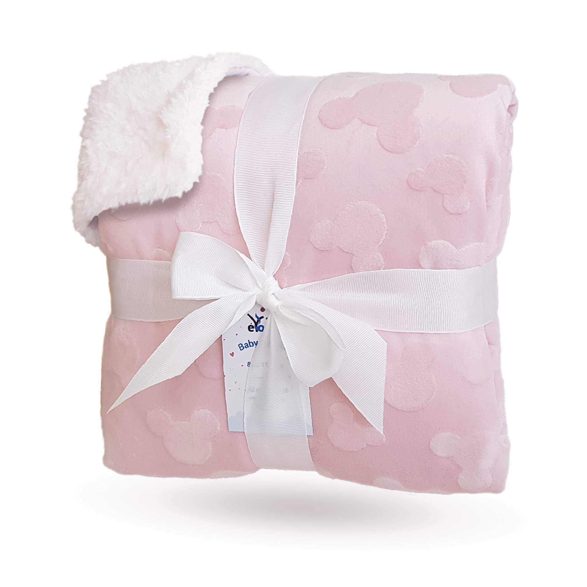 eYone Baby Blanket 80×110 cm - Soft Fleece & Sherpa - Newborn Girl Blanket for Pram, Cot, Stroller & Nursery - Pink Baby Gift