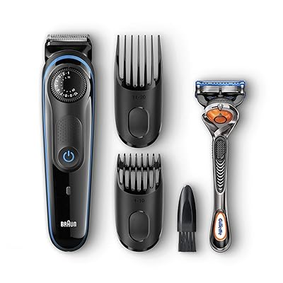 Braun BT3040 Beard Trimmer for Men, Cordless Hair Clipper, Black/Blue, with Gillette ProGlide Razor