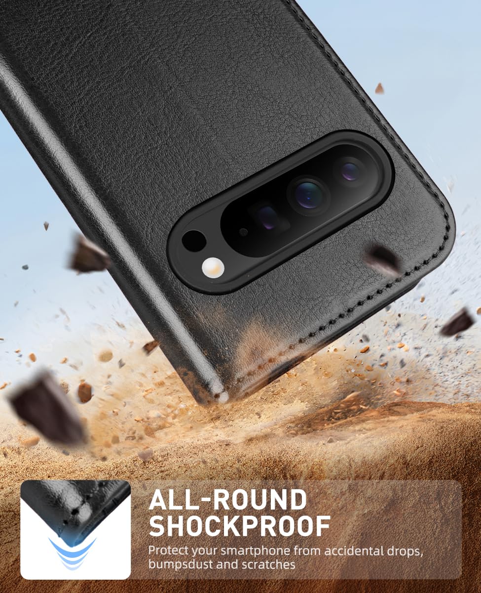 OCASE Kompatibel für Google Pixel 10 Pro XL Hülle PU Leder [Standfunktion] [Kartenfach] [RFID-Sperrung Schützt] Handyhülle Lederhülle Klapphülle Kartenfach Flip Cover Schwarz 6