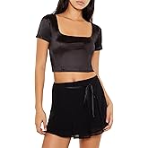 Forever 21 Womens Satin Square-Neck Crop Top