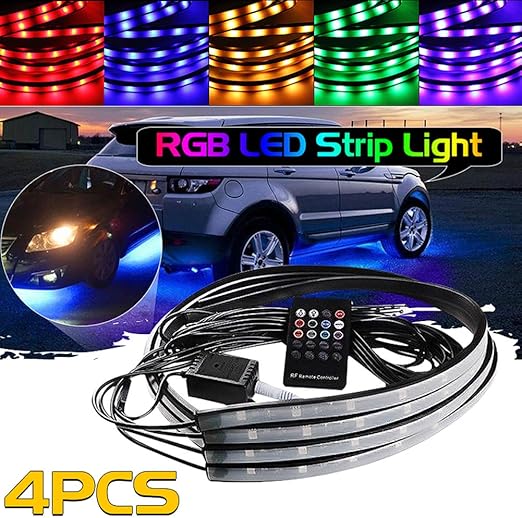 yshtanj tira de luces led para coche de 12 v tiras led rgb para el chasis del coche control remoto musica luz de ambiente activa