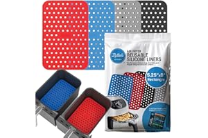 LOTTELI KITCHEN Reusable Air Fryer Liners 4 Pack for Dual Basket Fryers - Rectangle Silicone Airfryer Liners - 5.25 x 8” for Basket - Easy to Clean Air Fryer Accessories - Non-Stick Parchment Paper Replacement