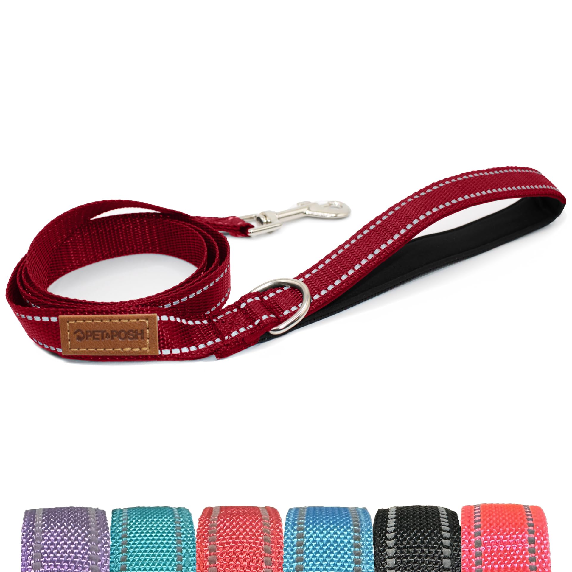 Photo 1 of Pet & Posh Reflective Dog Leash - Premium Neoprene Padded Leash, Adjustable & Breathable Nylon for Safety and Style (Red, 4 ft Standart)