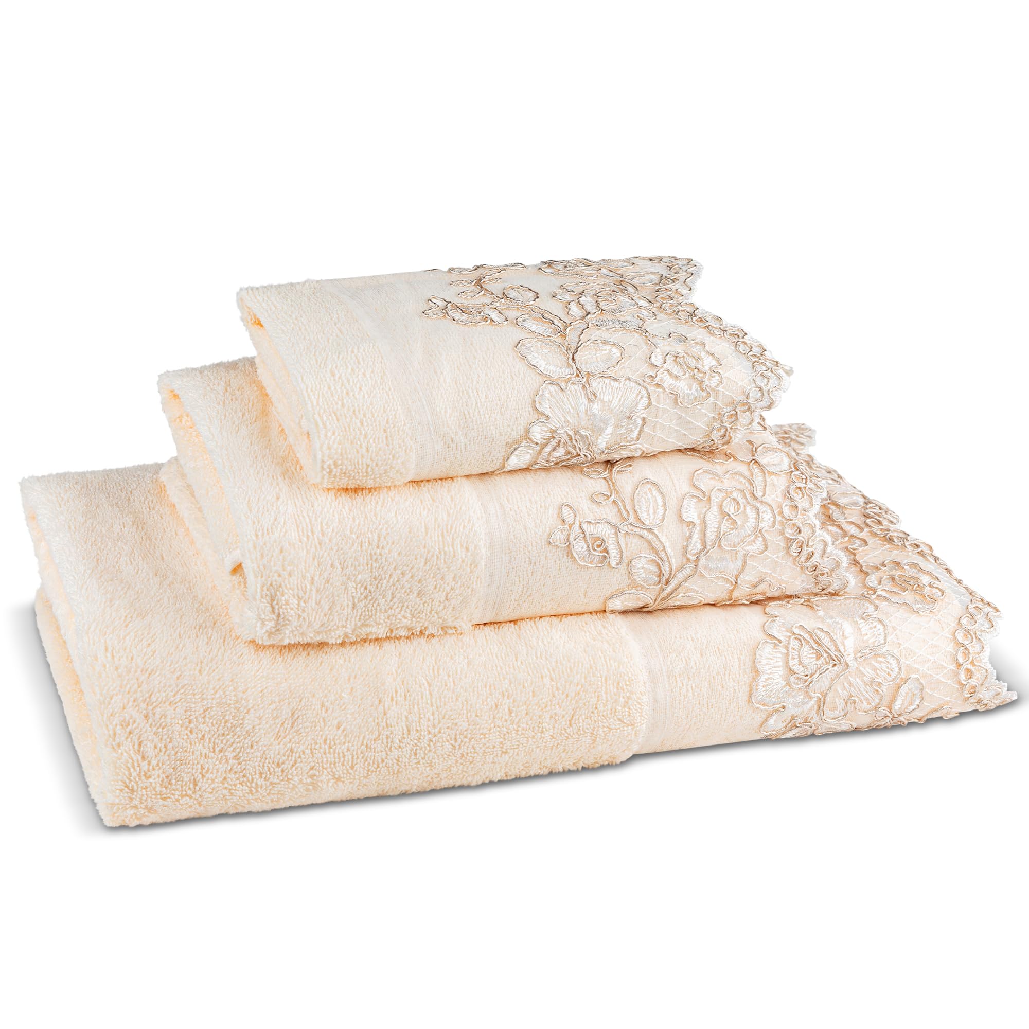 Zahari Home Rose Vine 3 Piece Bath Towel Set - Bath Towel, Hand Towel, Wash Towel - 100% Cotton - Beige