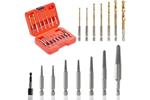 BORNPYE 15-Pieces Screw Extractor Set, 37# CR-MO & 6542 HSS Steel Cobalt Left Hand Reverse Drill Bit with 1/4'' Adaptor, Ez Out Stripped Tiny Bolt Remover Kit, Easy Out Broken Screw Head Speed Out Tool