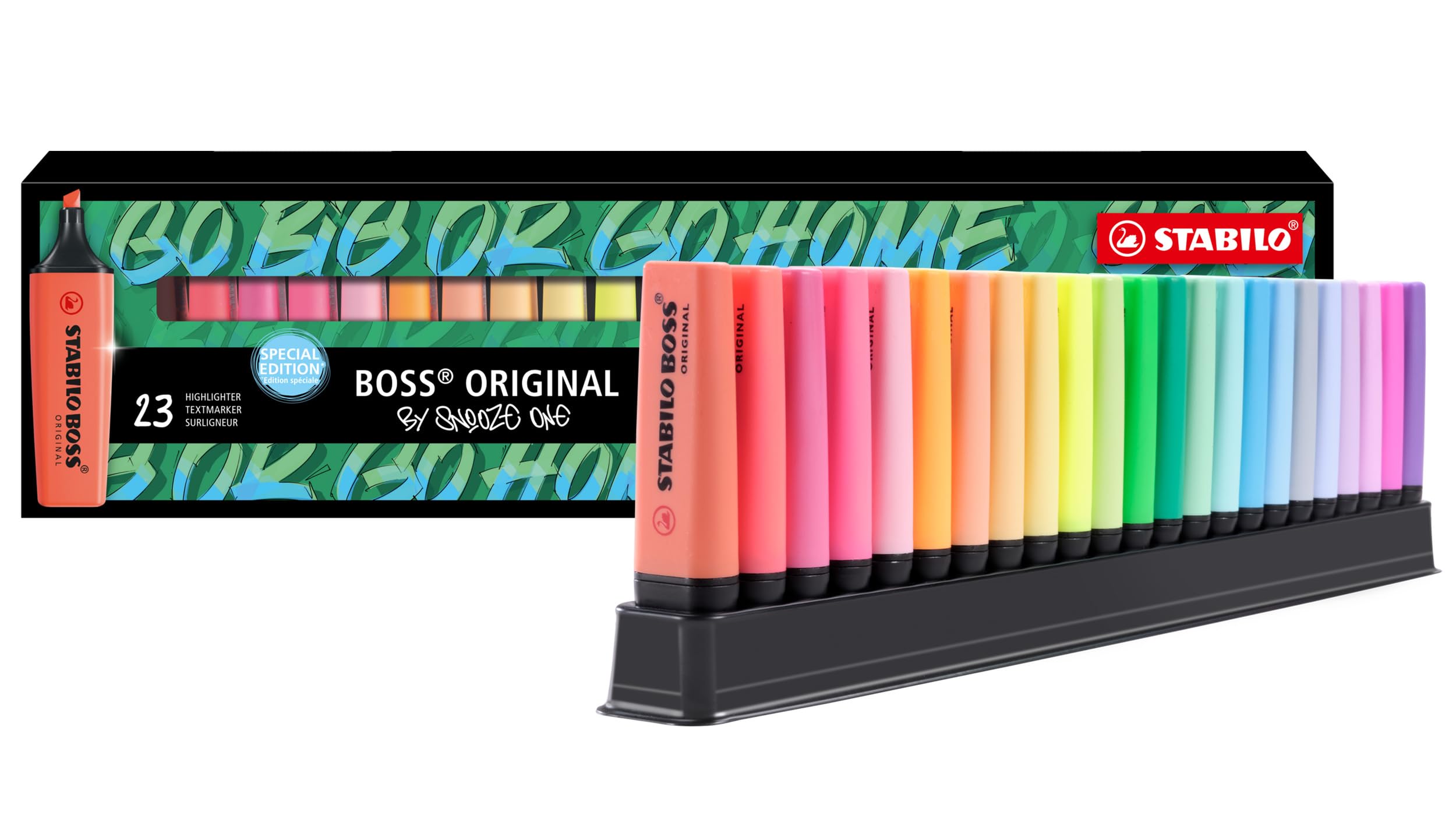 STABILO Boss Original Highlighter, Set of 23 Placemats, Snooze One Edition, with 9 Luminous Colours and 14 Pastel Colours