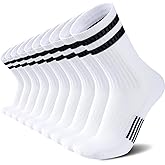 Womens Crew Socks Athletic Running Casual Cushioned Striped Calf Sock for Women 5 Pairs