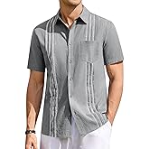 Runcati Mens Linen Shirt Guayabera Cuban Short Sleeve Button Down Summer Beach Hippie Shirts