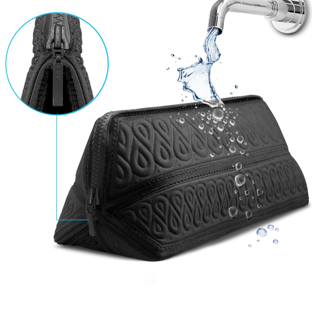 MetricUSA Cosmetic Makeup Bag Case Organizer Fits Even Longest Makeup Brushes is Water Repellent Travel Clutch Purse Toiletry Bag is Portable Soft and Beautiful Premium Quality Foldable Design (Black)