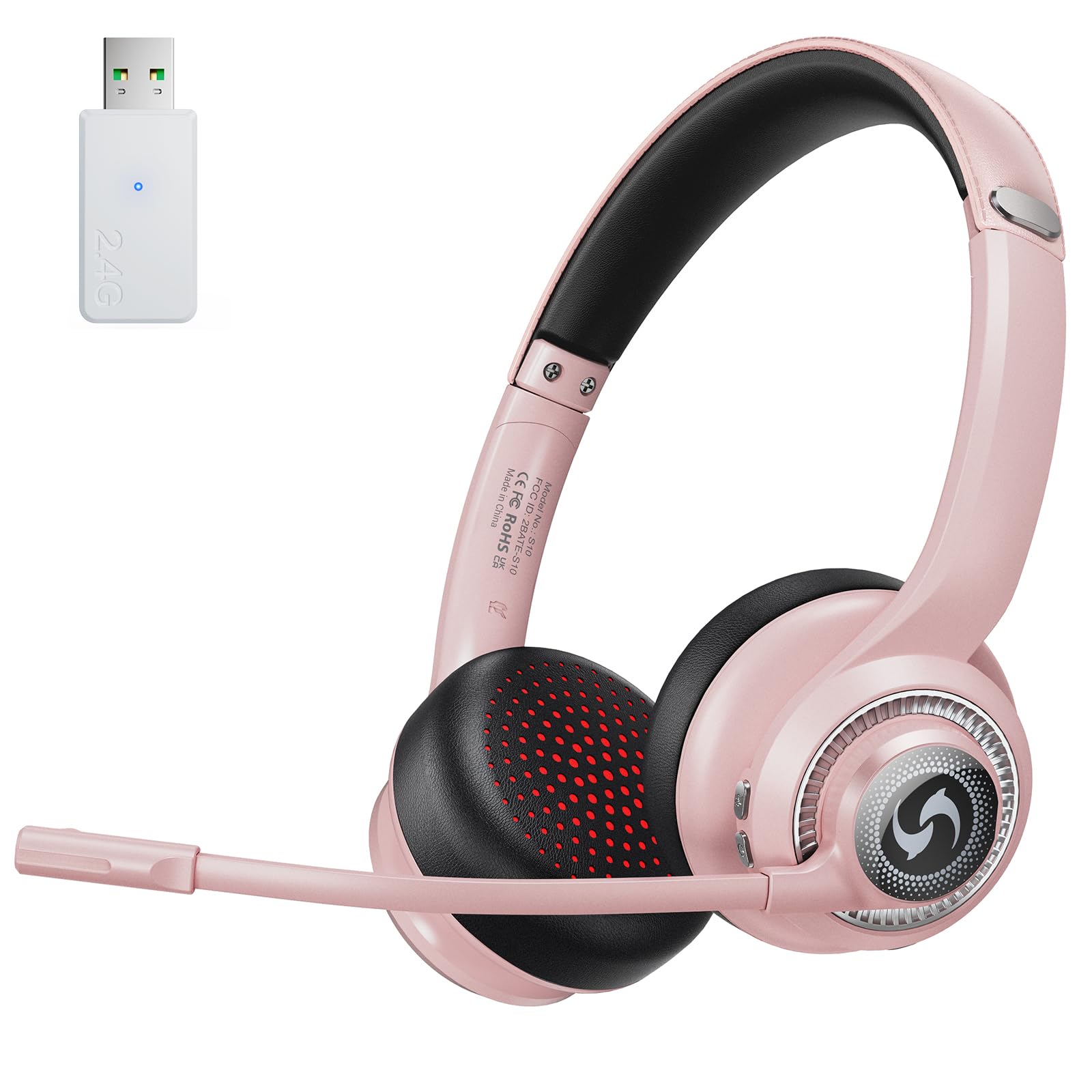Photo 1 of Surpixo Wireless Headsets with Microphone, Ultra Lightweight& 50+ Playtime, Wireless Headset for Cell Phones, On Ear Bluetooth Headphone Fit for PC/Call Center/Computer/Laptop/Teams - Light Pink