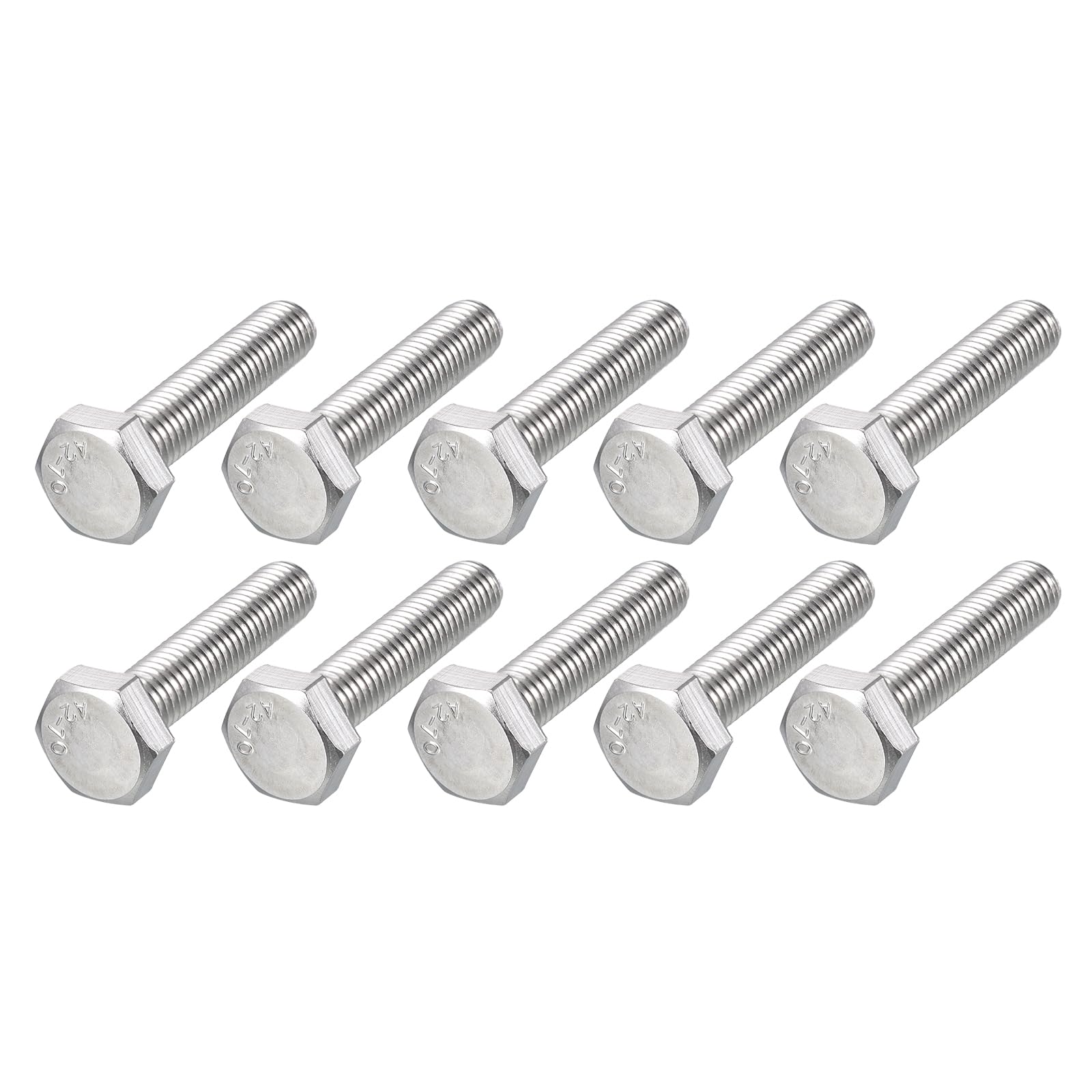 METALLIXITY Hex Bolts (M10-1.5x45mm) 10Pcs, 304 Stainless Steel Coarse Fully Threaded Hex Head Screw Bolt Machine Screws - for Furniture Repair, Silver