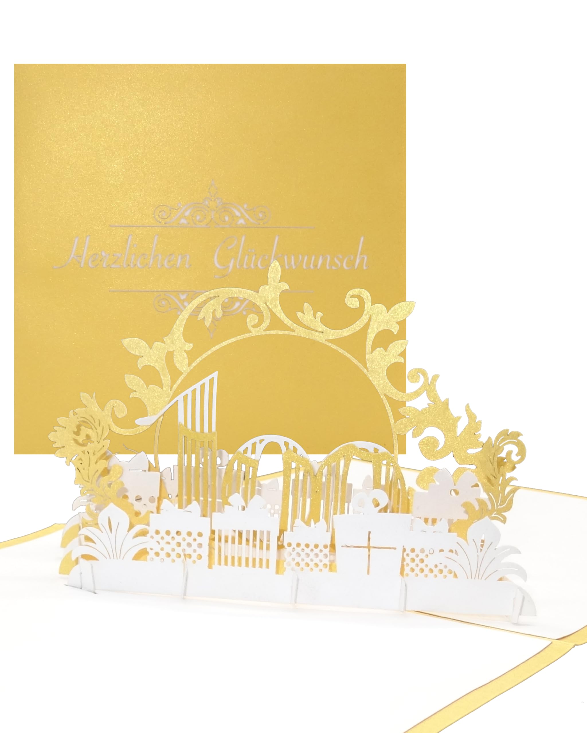 Pop Up Card 100 Inches in Elegant Gold & White for 100th Birthday, Name Day & Anniversary 3D Birthday Card & Greeting Card - as a Small Gift, Decoration, Gift Voucher & Gift Packaging