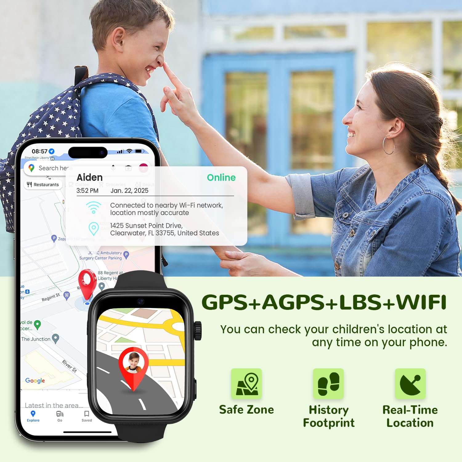 Smartwatch Kinder mit Videoanruf und Telefon, Kinderuhr mit GPS Voice Chat, Whatsapp, WiFi, SOS, SMS, Schulmodus, Schrittzähler, IP68 Wasserdicht, Wecker Kids Smartwatch für Mädchen/Jungen, Schwarz 2