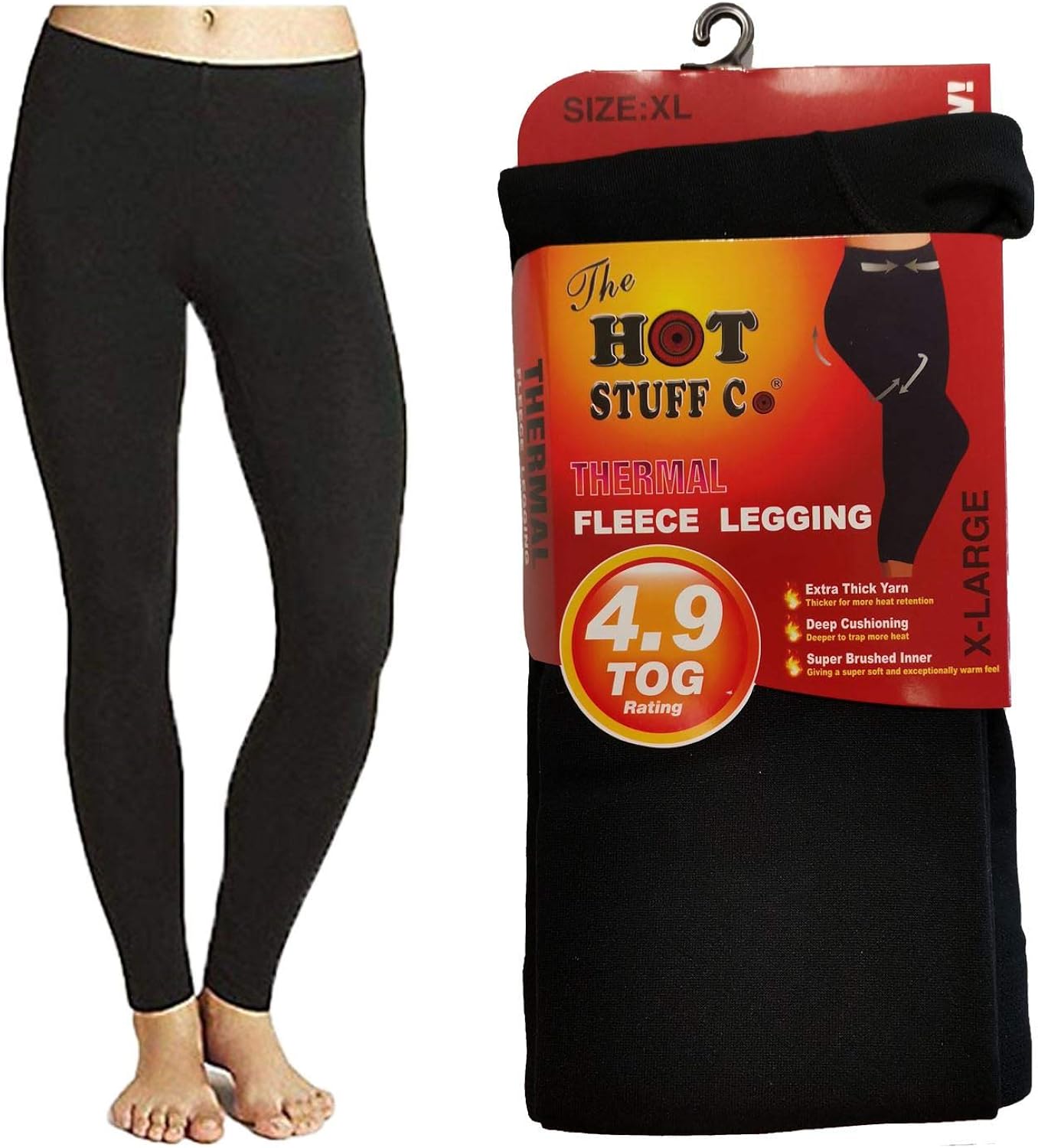 2 Pairs Ladies Hot Stuff Thermal Fleece 4.9 Tog Leggings Black 2XL