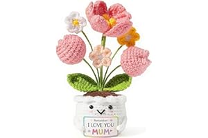 Cute Birthday Gifts for Mom Women, Best Mom Gifts from Daughter Son, Crochet Tulip Flower Emotional Support with Card, Mother