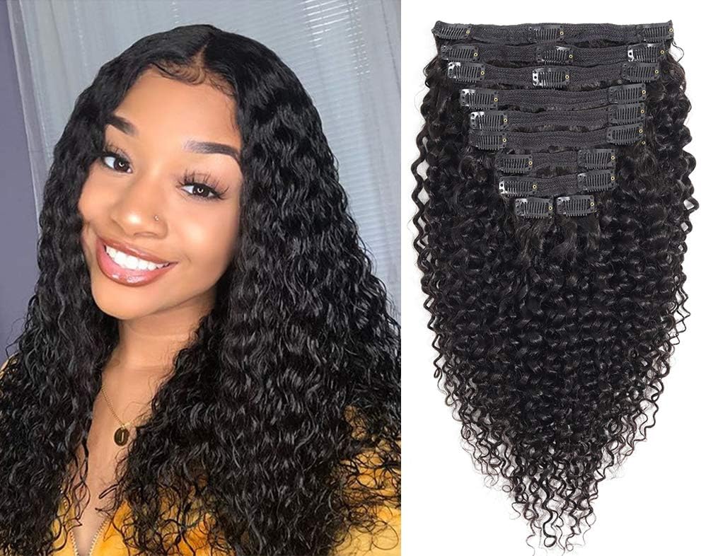 Apeasex Curly Hair Clip in Extensions Human Hair Brazilian Remy Curly Hair Clip ins Natural Black Color for African American Women 10Pcs/lot 120g/set (20 inch)
