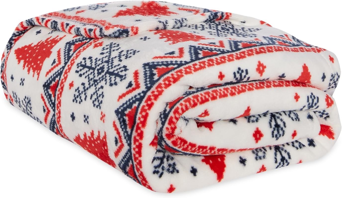 Primark Home Christmas Throw cosy soft (125 CM X 150 CM , RED + WHITE) By DivasWorld