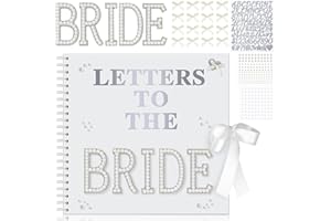 Fuyoooo 12 x 12 Inch Letters to The Bride Scrapbook Wedding Memory Book Bridal DIY Blank Paper Scrapbook Photo Album Guest Book Sign with Pearl Stickers, Metallic Letters, Bows(White)