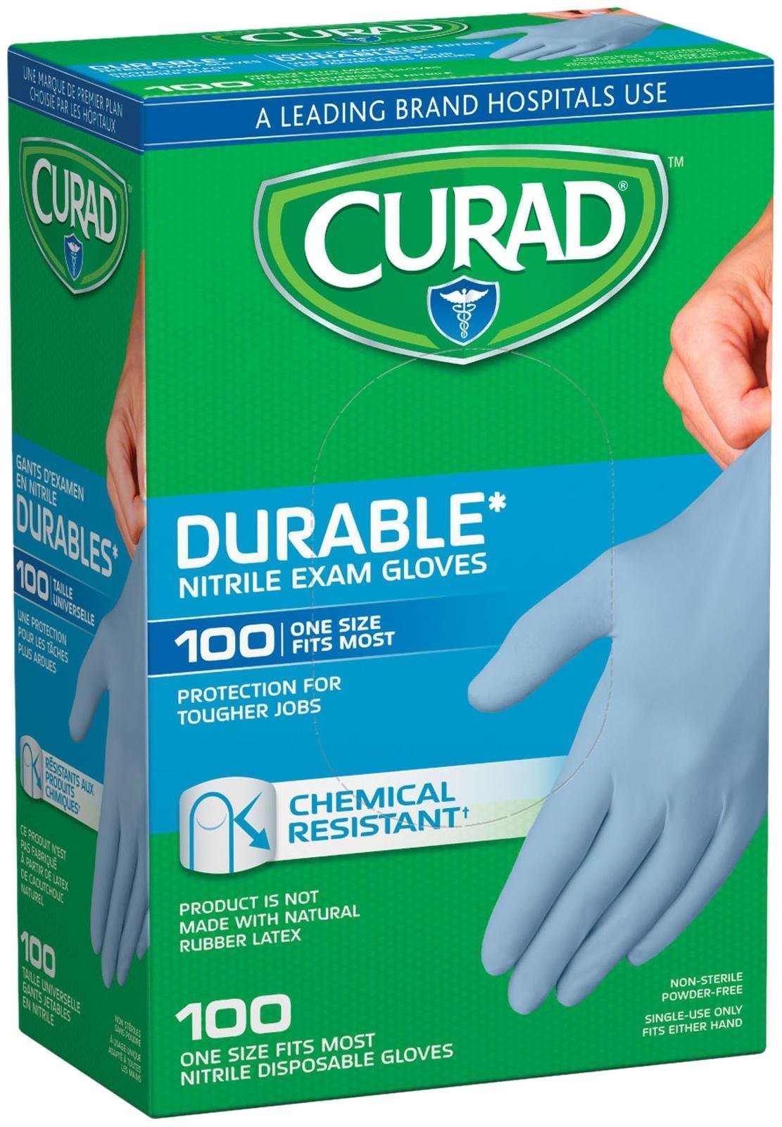 Curad Nitrile Disposable Exam Gloves, Durable and Chemical Resistant
