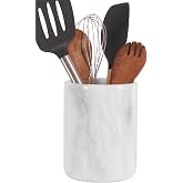 Radicaln Marble Utensil Holder Kitchen Counter, 6.5 Inch Spoon Crock | Handmade White Stone, Utensil Caddy &amp; Crock, Countertop Organizer, Kitchen Decor, Spoon Holder, Non Slip Base, Gift Ready
