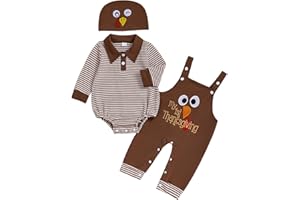 HYADRBLEBY Baby Boy Valentines Outfit Newborn Stripe Romper+Heart Overall Pants+Hat Infant Boys First Valentines Day Outfit