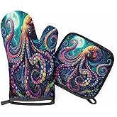Colorful Octopus Oven Mitts and Pot Holders BBQ Gloves, Heat Resistant Kitchen Oven Gloves Hot Pads for Cooking Baking Grilling