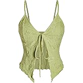 BEAUDRM Women's Going Out Tops Y2K Tie Front Asymmetrical Ruffle Hem Crop Tops Boho Cowgirl Outfits