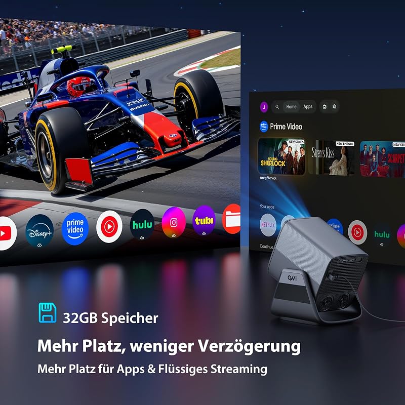 Smart Beamer 1080P HDR10+, 32 GB Speicher【Integrierte Apps】