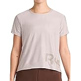 Reebok Women's Wrap Around Wordmark Graphic Crewneck T-Shirt, Standard Fit, Lightweight Stretch Poly Marled Jersey Fabric