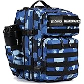 WOLFpak 25L Athletic Gym Backpack - Durable 1000D Waterproof Oxford Material with MOLLE Webbing, Laptop Pocket & Dual Cup Holders, Durable Fitness/Travel/Military Daypack (Black and Blue Camo)