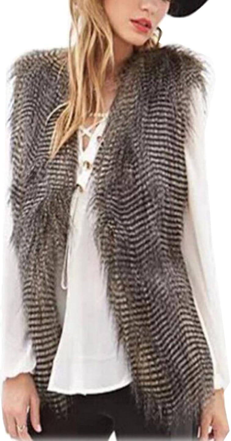 Arrowhunt Womens Faux Fur Peacock Winter Gilet Grey Amazon.co.uk Clothing