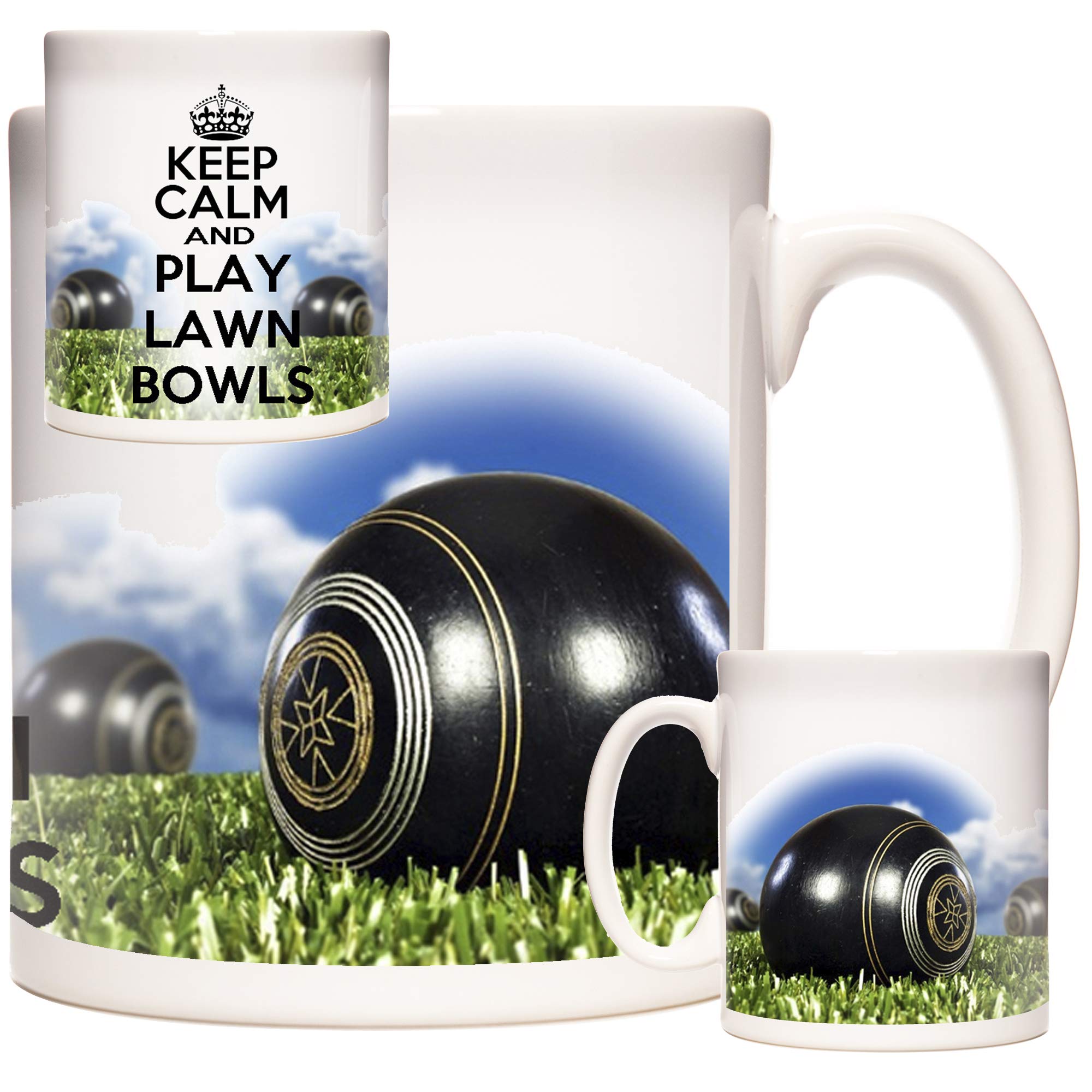 KAZMUGZ Lawn Bowls Gift Mug. Keep Calm and Play - 11oz Ceramic Gift for Bowls Players