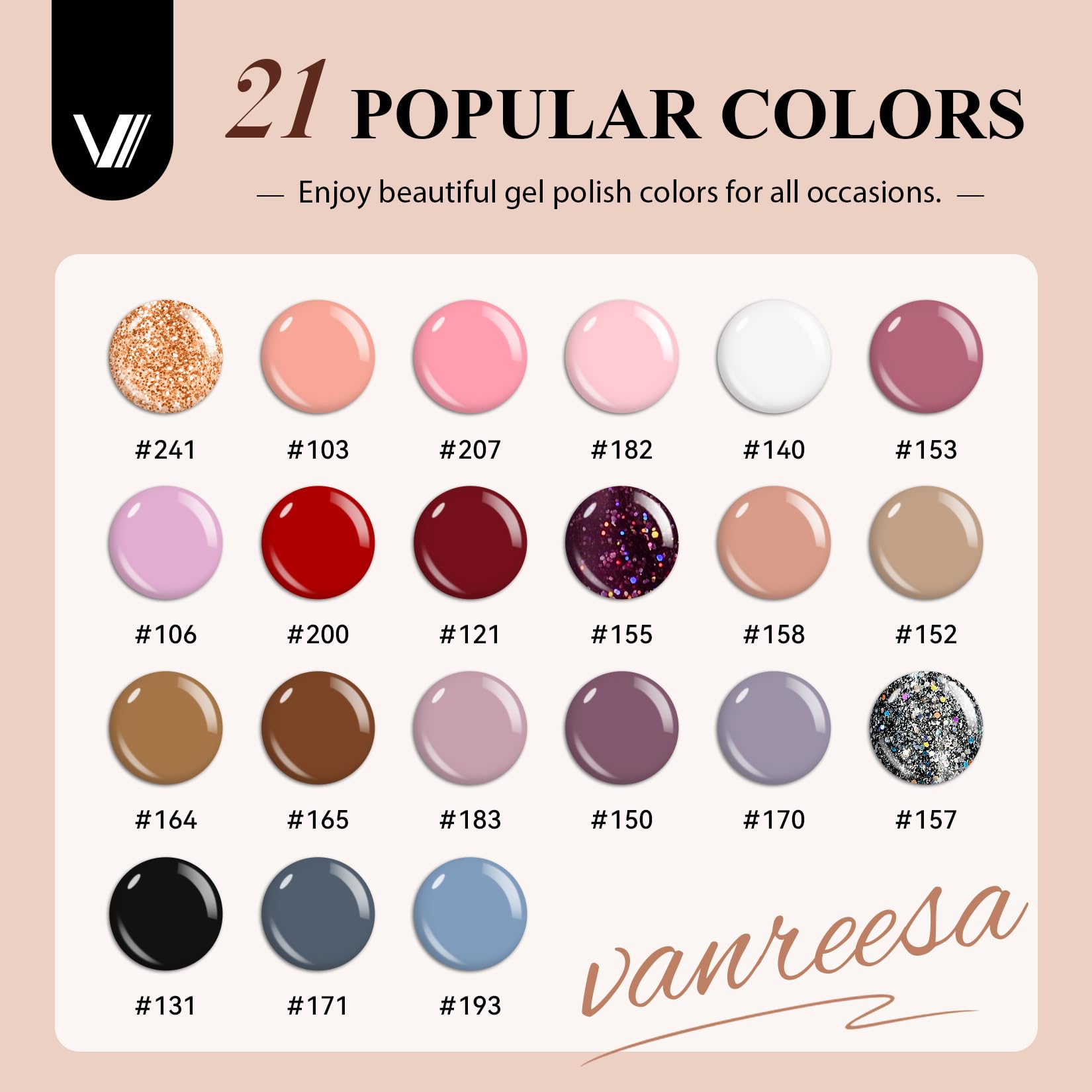 VANREESA 24 Pcs Gel Nail Polish Set-21 Fall Winter Colors Gel Nail Polish with Base Coat Glossy Matte Top Coat Gel Polish Set Nude Pink Red Brown Glitter Gel Polish Kit Gifts for Women Girls - Image 2