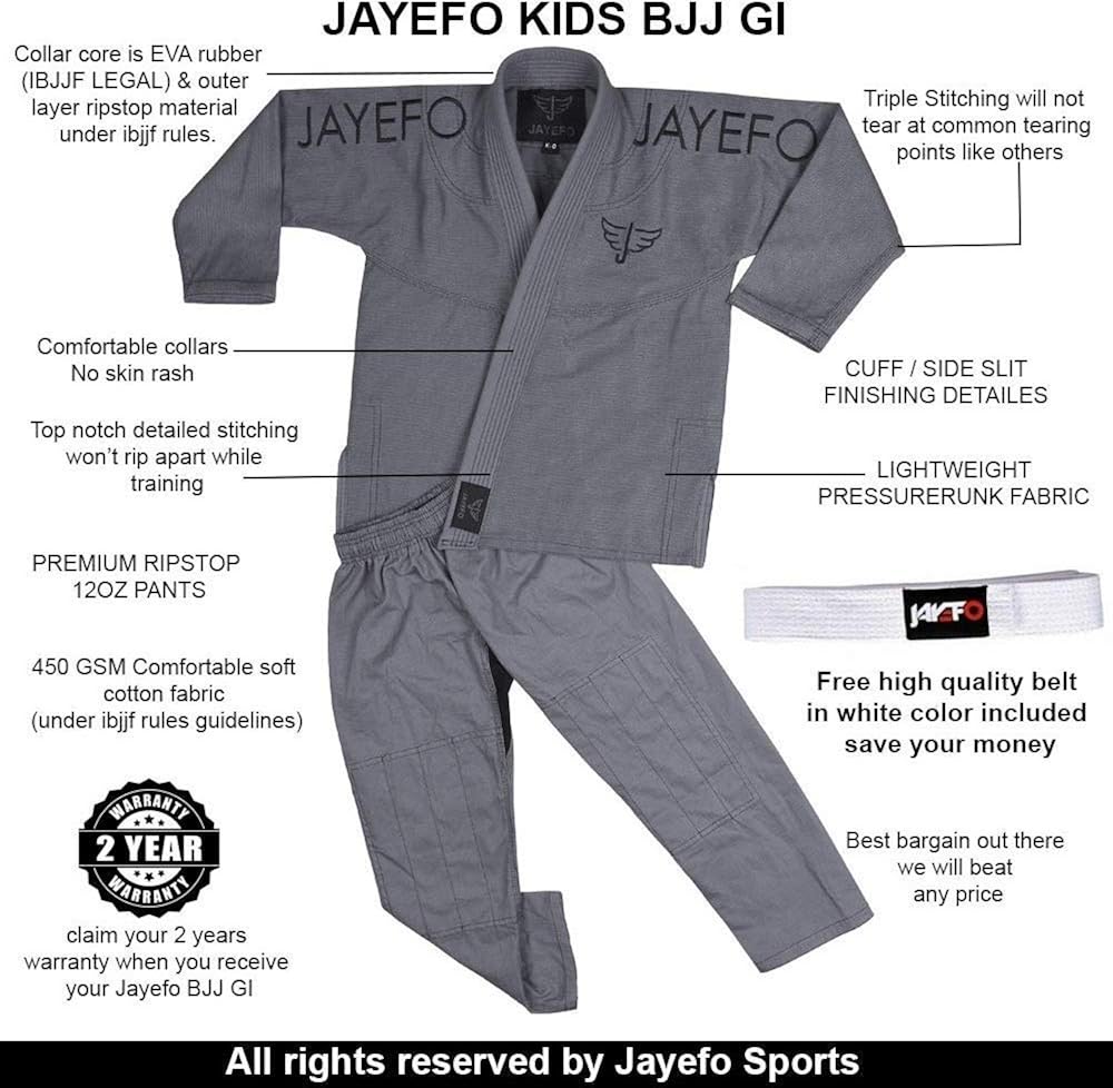 Clothing Jayefo Kids Bjj Jiu Jitsu Gi Lightweight Ibjjf Kimonos Preshrunk Soft Pearl Weave Fabric Judo Free White Belt 2 Years Warranty Jiu Jitsu