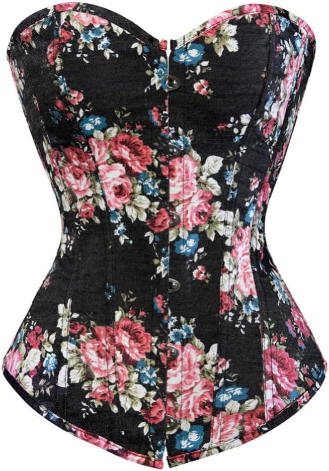 SUSHENYIHHY Floral Print Corset Steampunk Bodice Denim Sexy Lingerie Corsage Corsets and Bustiers Slimming Shaperwear