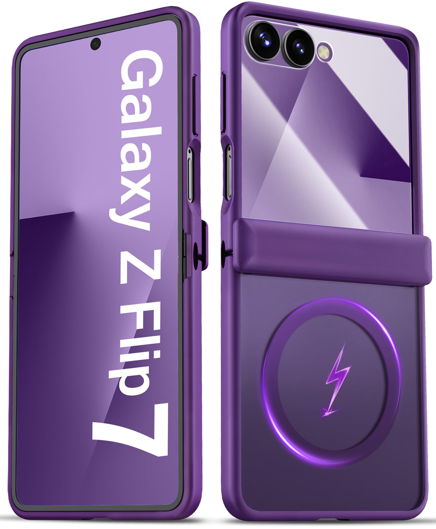 Photo 1 of BXYJY for Samsung Galaxy Z Flip 7 Case with Hinge Protection, Slim Compatible with MagSafe, Outer Screen Protector, Hard Translucent Silicone Magnetic Protective Case for Galaxy Z Flip7, Dark Purple