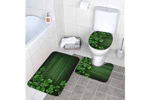 MANTAIYUAN St Patrick's Day Sparkle Clovers Shamrocks Wood Bath Rugs 3 Piece Set Bathroom Mats + U-Shaped Toilet Pedestal Rug + Toilet Lid Cover Non-Slip Flannel Carpets