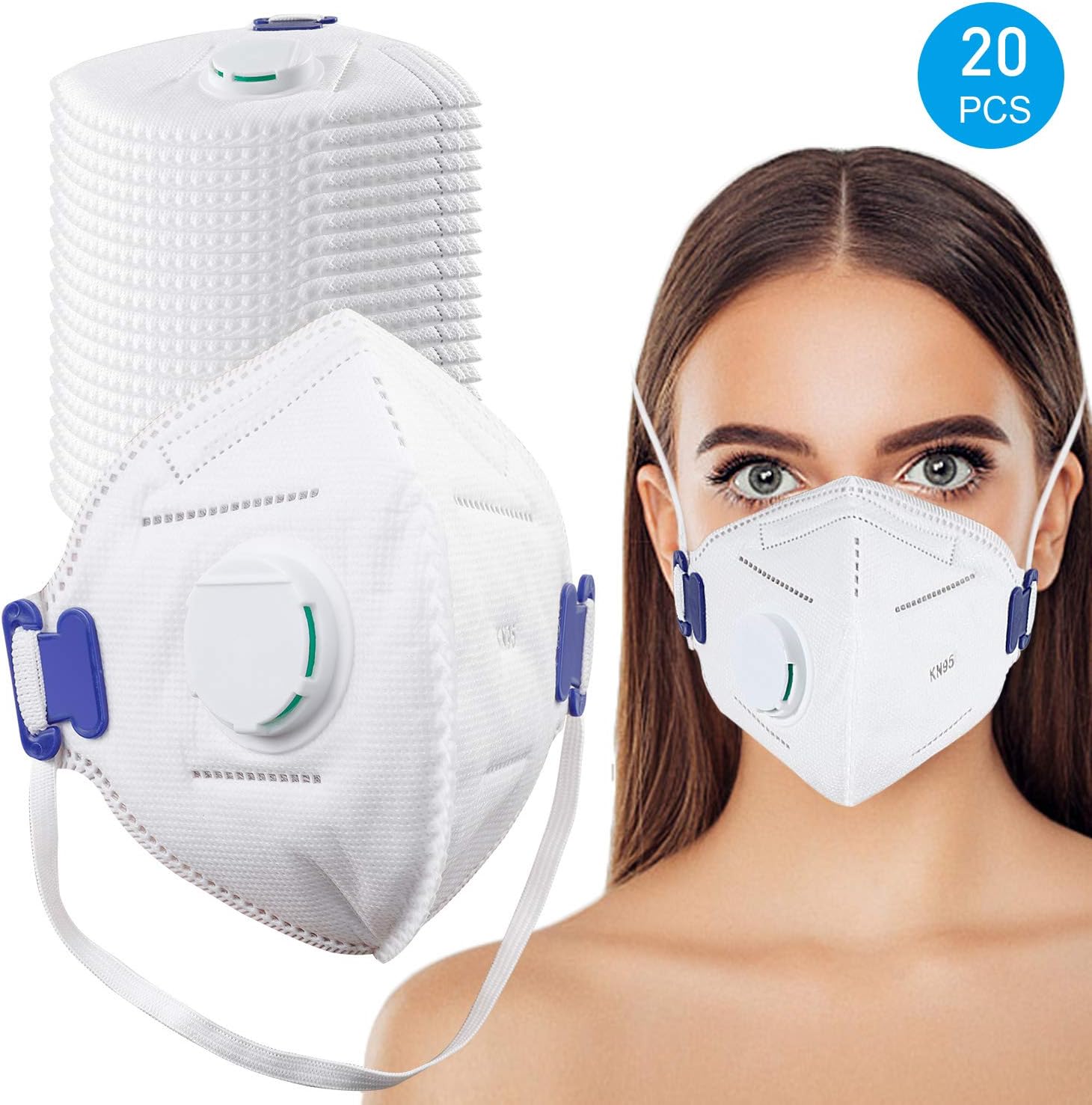 Disposable Dust Mask, N95 Particulate Respirator Masks with Breathing Valve (20 pack) - Anti-Dust,Air Pollution,Smoke,Safety Face Mask for Construction,DIY,Home,Outdoor Use