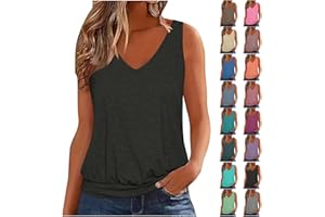 MRMAERE Womens Summer Tops Dressy Casual Banded Bottom Tank Tops Loose Fit V Neck Sleeveless Solid Basic Tee Shirts Blouses