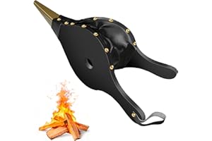 AMAGABELI GARDEN & HOME Fireplace Bellows 16"x 7" Large Wood Air Blower Cast Nozzle for Outdoor Camping BBQ Grill Chimney Hand Bellow Pump Pit Barbeque Fire Tools Accessories (Black)