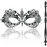 LCKRVOL Masquerade Mask for Women with Stick, Metal Venetian Mask for Masquerade Party Costume Prom Ball