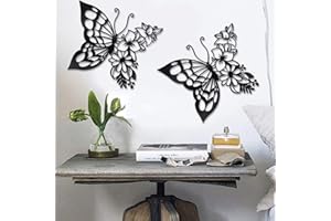 EZ4ENCE 2PCS Butterfly Decoration Wall Art Boho Wall Home Decor Hanging Appearance Wall Decor Metal Hanging Butterfly Decor Flower Wall Art for Bedroom Living Room Home Wall,Black(Large)
